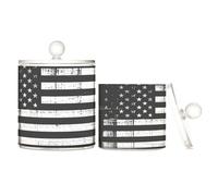 Caihoyu Grunge Usa Flag Original Proportions Black Clear Plastic Food Organizer Storage with lid Dresser Essentials Decorative Dental Floss Storage Jar for Cotton Swabs,Cotton Pads,Floss Picks,Paper