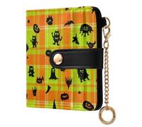 Caihoyu Halloween monsters Plaid Ladies Slim Foldable Wallet Portable PU Leather Card for Women