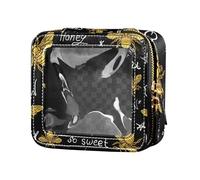 Caihoyu Hohey Bee Happy Good Luck Golden Embroidery Clear Makeup Organizer Bag Cosmetic Bag for Travel, Multi, 1 Size, Colorful, Multicolor., One Size, Colorful, Multicoloured., One size, Colorful