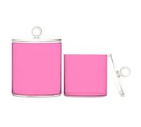 Caihoyu Hot Pink Solid Color Pure Plain Clear Plastic Makeup Organizer Storage with lid Pantry Essentials Decorative Small Storage Bins for Cotton Swabs,Cotton Pad2 Pack