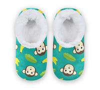 Caihoyu Kids Girls Boys Slippers Fuzzy Fleece Anti-Slip Rubber Sole House Slipper Home Indoor, Monkey Pattern Set Animal, X-Small Little Kid