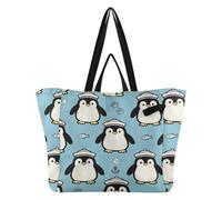 Caihoyu Large Canvas Tote Vacation Kitchen Grocery Bags Momlife for Men Spa Shower Necessities Penguin Pattern