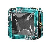 Caihoyu Leather Cosmetic Bag with Blue Leaves and Plants Vintage Texture Transparent Mini Zipper Cosmetic Bag for Women, Multi, 1 Size, Colorful, multi-coloured, 1 size, Colorful
