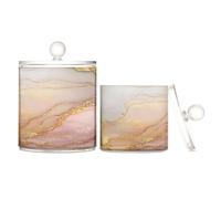 Caihoyu Marble Blush Neutral Clear Plastic Food Organizer Storage with lid Dresser Essentials Decorative Dental Floss Storage Jar for Cotton Swabs,Cotton Pad2 Pack