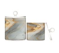 Caihoyu Marble Gold Silver Clear Plastic Storage Container with lid Dresser Essentials Decorative Dental Floss Storage Jar for Cotton Swabs,Cotton Pad2 Pack