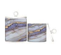 Caihoyu Marble Gray Purple Clear Plastic Storage Boxes with lid Dresser Essentials Decorative Dental Floss Storage Jar for Cotton Swabs,Cotton Pad2 Pack