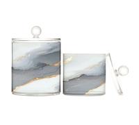 Caihoyu Marble Gray White Clear Plastic Storage Container with lid Dresser Essentials Decorative Small Storage Bins for Cotton Swabs,Cotton Pad2 Pack