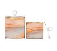 Caihoyu Marble Peach Gold Clear Plastic Makeup Organizer Storage with lid Dresser Essentials Decorative Dental Floss Storage Jar for Cotton Swabs,Cotton Pad2 Pack
