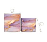 Caihoyu Marble Rose Gold Purple Clear Plastic Storage Container Jars with lid Dresser Essentials Decorative Storage Bins for Cotton Swabs,Cotton Pad2 Pack