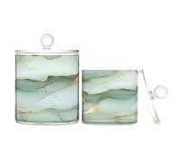 Caihoyu Marble Sage Green White Clear Plastic Bins for Storage with lid Office Essentials Decorative Dental Floss Storage Jar for Cotton Swabs,Cotton Pad2 Pack