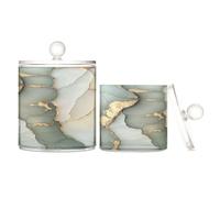 Caihoyu Marble Sage Green White Clear Plastic Candy Organizer Storage with lid Pantry Essentials Decorative Storage Bins for Cotton Swabs,Cotton Pad2 Pack
