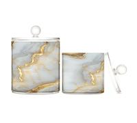 Caihoyu Marble White Gold Clear Plastic Storage Container Jars with lid Office Essentials Decorative Small Storage Bins for Cotton Swabs,Cotton Pad2 Pack