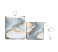 Caihoyu Marble White Gray Clear Plastic Storage Container with lid Pantry Essentials Decorative Dental Floss Storage Jar for Cotton Swabs,Cotton Pad2 Pack