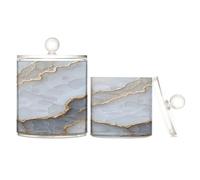 Caihoyu Marble White White Clear Plastic Candy Organizer Storage with lid Office Essentials Decorative Storage Bins for Cotton Swabs,Cotton Pad2 Pack