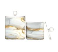 Caihoyu Marble White White Clear Plastic Food Organizer Storage with lid Office Essentials Decorative Dental Floss Storage Jar for Cotton Swabs,Cotton Pad2 Pack