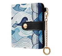 Caihoyu Ocean Wave Women's Minimalist Folding Wallet Cute Premium PU Leather for Women