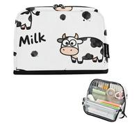 Caihoyu Pencil Box Case Large Capacity Pen Bag Cute Stationery Organizer for Adolescentes Preppy School Supplies Cow Milk Pattern