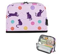Caihoyu Pencil Case Holder Large Capacity Makeup Pouches Multifunctional Stationery for Teacher High School Cat and Yarn Ball
