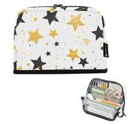 Caihoyu Pencil Case Holder Large Capacity Pen Organizer With Zipper Coin pouching for Girls Preppy School Supplies Black and Golden Star