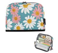 Caihoyu Pencil Case Large Capacity Make Up Bag Multifunctional Holder for College Student School Supply White Daisies