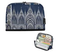 Caihoyu Pencil Organizer Case Large Capacity Cosmetic Bag Wide Opening Storage for Teens Travel Gothic Cathedral Pattern