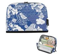 Caihoyu Pencil Pouches Large Capacity Pen Bag Slots Case Holder for Teacher College Blue and White Blooms