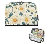 Caihoyu Pencil Pouches Large Capacity Pen Case Cosmetic Multifunctional Stationery Bag for Student College Cream Daisies