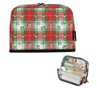 Caihoyu Pencil pouching Large Capacity Makeup With Zipper Multi-Purpose Bag for Teens Travel Mistletoe Plaid