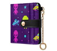 Caihoyu Pixel Aliens and Ufos Ladies Premium Foldable Wallet Unique Minimalist PU Leather for Women Boys Girls