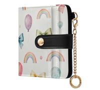 Caihoyu Rainbow Bows and Balloons Ladies Slim Foldable Wallet Cute Everyday PU Leather for Women