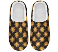 Caihoyu Scuff Slippers Memory Foam US W6-7/M4-5 Sun Moon Stars Gold | Mail Pickup for Men Women Adults Warm Winter Christmas Halloween