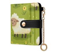 Caihoyu Sheep on Green Meadow Ladies Cute Foldable Wallet Unique Everyday PU Leather for Men Women Travel