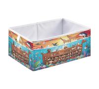 Caihoyu Storage Cubes Bins Foldable Cloth Storage Organizer Baskets for Office Shelf Clothes Decor 15.75x10.63x6.96in Colorful Illustration Of The Bible Story Featuring An Enormous Wooden Ark