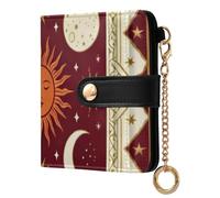 Caihoyu Sun Moon Stars Pattern Women's Minimalist Folding Wallet Unique PU Leather for Women