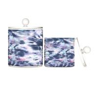 Caihoyu Tie Dye Clear Plastic Food Organizer Storage with lid Pantry Essentials Decorative Dental Floss Storage Jar for Cotton Swabs,Cotton Pad2 Pack