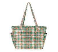 Caihoyu Tote Bag Foldable Bags for Travel Daily with Compartment Gingerbread Man Plaid