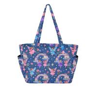 Caihoyu Tote Bag for Ladies Foldable Bags Gym & Everyday Use with Cup Holder Fairy Rainbow Pattern
