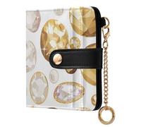 Caihoyu White and Gold Gems Ladies Classic Foldable Wallet Waterproof Compact PU Leather for Men Women Travel