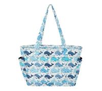 Caihoyu Women's Tote Handbag Foldable Bags for Work with Cup Holder Cute Blue Whales