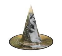 caihuav 2 PCS Halloween Cute Husky Dogs Print Witch Hat Pointed Wizard Cap