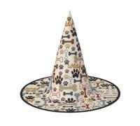 caihuav 2 PCS Halloween Dog Bones Paw Print Witch Hat Pointed Wizard Cap | Festival Witches Carnival Headband Supplies Magic Dress Up Masquerade Indoor Outdoor Women Men Ladies