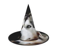 caihuav 3 PCS Halloween Husky Dog Print Witch Hat Pointed Wizard Cap