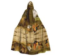 caihuav Cartoon Sharks Print Hooded Cloak Witch Cosplay for Halloween | Party Cos Easter Unisex Adult Christmas Reaper Dark Princess Mage Decorative Comfortable Comfort jedi wizard magician
