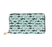 caihuav Cartoon Sharks Print Leather Wallet for Women â€“ Stylish Long Clutch & Thin Bifold Checkbook Wallet, Receipt Compartments