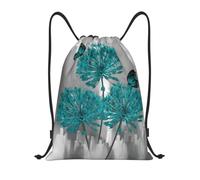 caihuav M Drawstring Gray Teal Flower Butterfly Print GymBags Backpack | Yoga String Trip Sack Dance Travel Carry-On Luggage Camping Hiking Storage