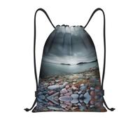 caihuav S Drawstring Beach Stone Print GymBags Backpack | Yoga String Trip Sack Dance Travel Carry-On Luggage Camping Hiking Storage