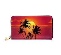caihuav Tropical Sunset Print Leather Wallet for Women â€“ Stylish Long Clutch & Thin Bifold Checkbook Wallet, Receipt Compartments