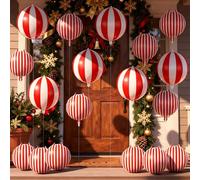 CAIJ 18PCS 4D Red and White Striped Balloons, 6 22-Inch Metallic Circus Foil Balloons, 10 Carnival Polyethylene Balloons for Birthday Bash Party Decorations, 2 Rolls of Ribbon