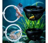 CAIJ Betta Exercise Ring & Floating Hammock Set, Aquarium Betta Fish Training and Feeding Rings, Multi-Functional Floating Resting Bed, Decorative Accessories for Small Fish Tanks Black