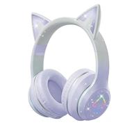 Caijin Kids Bluetooth Headphones, Cat-Ear LED Lights, Bluetooth 5.3 Stereo, Adjustable Headband, 85dB Volume Limit, Foldable, TF Card/Wired/Bluetooth Modes, Compatible with PC, Phone, iPad